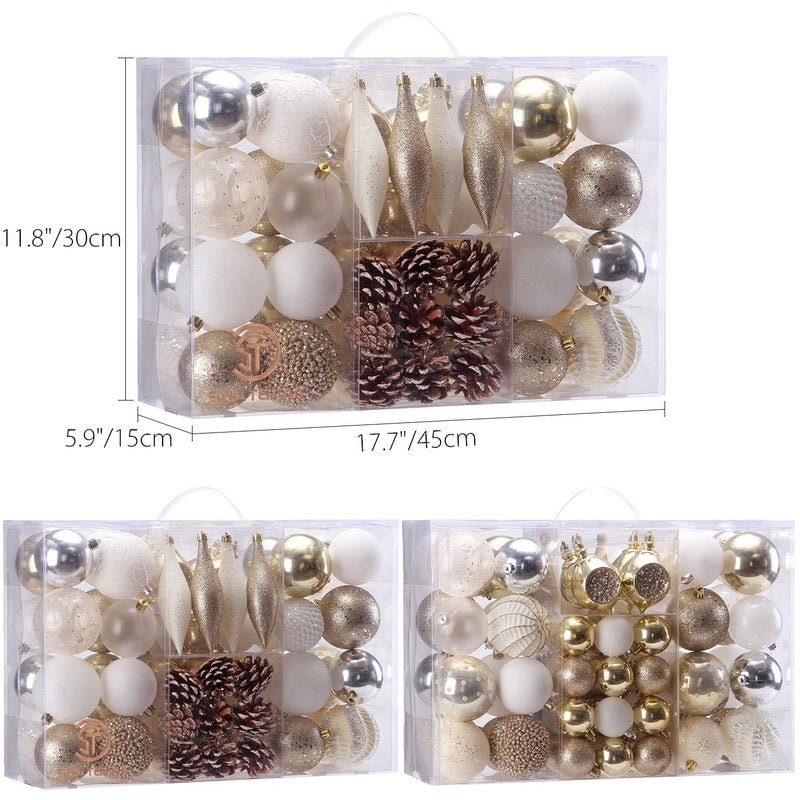 Sea Team 73-Pack Assorted Shatterproof Christmas Ball Ornaments Set Seasonal Decorative Hanging Ornament Set with Reusable Hand-held Gift Package for Holiday Xmas Tree Decorations, Gold - Image 2